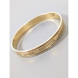 Gold Tone "Mom" Bangle Bracelet Multilingual Inscription 8"